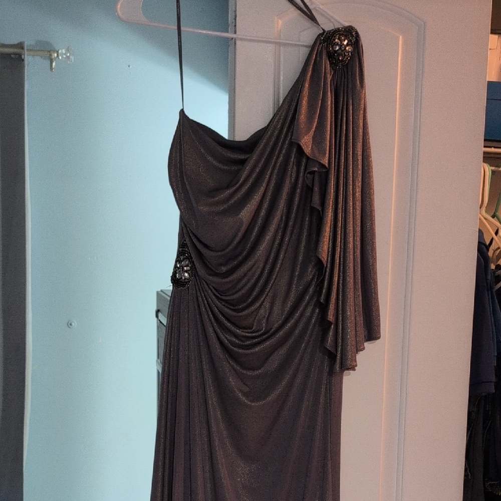 Cachet Black Asymmetrical One Shoulder Gown